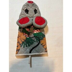 Vintage MCM Adorable Gray/Multicolored Mouse Oven MItt Kitchen Decor